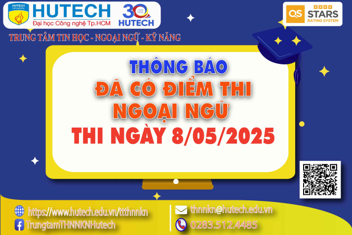 Thông báo đã có kết quả thi Ngoại ngữ, thi ngày 8/05/2025.Thí sinh tra cứu theo hướng dẫn 2