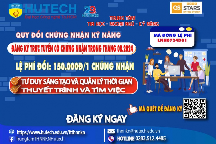 Thông báo đăng ký nhận quy đổi chứng nhận kỹ năng Thuyết trình và Tìm việc; Tư duy sáng tạo và Quản lý thời gian nhận trong tháng 8/2024 2