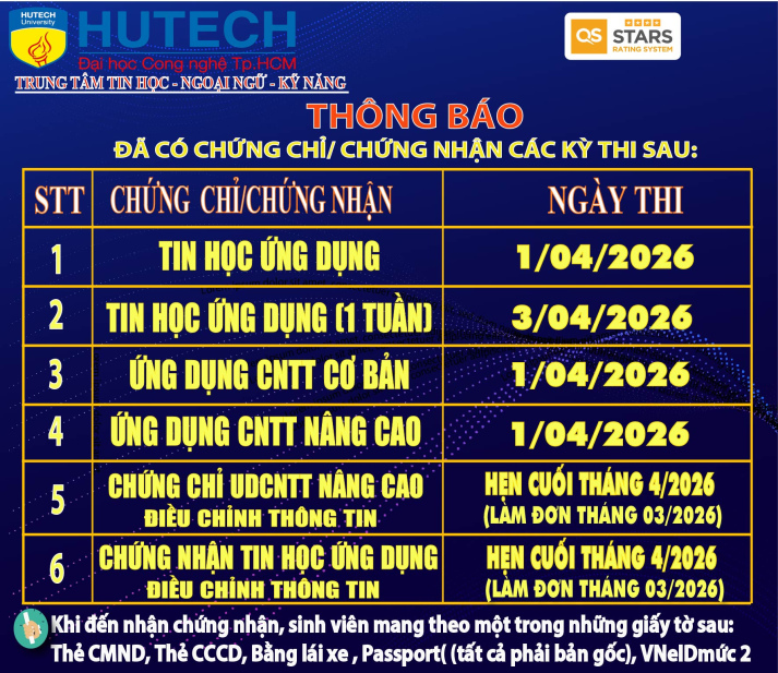 Thông báo đã có chứng chỉ/chứng nhận các kỳ thi cập nhật 16/04/2026 2