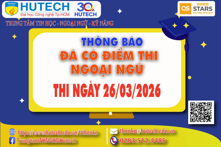Thông báo đã có kết quả thi Ngoại ngữ, thi ngày 26/03/2026. Thí sinh tra cứu theo hướng dẫn 2