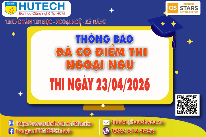 Thông báo đã có kết quả thi Ngoại ngữ, thi ngày 23/04/2026. Thí sinh tra cứu theo hướng dẫn 2