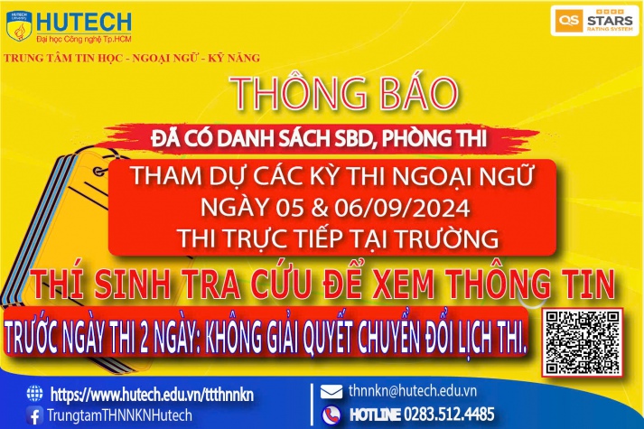 Đã có danh sách phòng thi, số bao danh Thi Ngoại ngữ, thi ngày 5;6/09/2024. Thi sinh tra cứu để biết thông tin 2