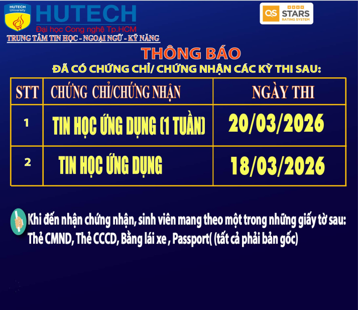 Thông báo đã có chứng chỉ/chứng nhận các kỳ thi cập nhật 30/03/2026 2