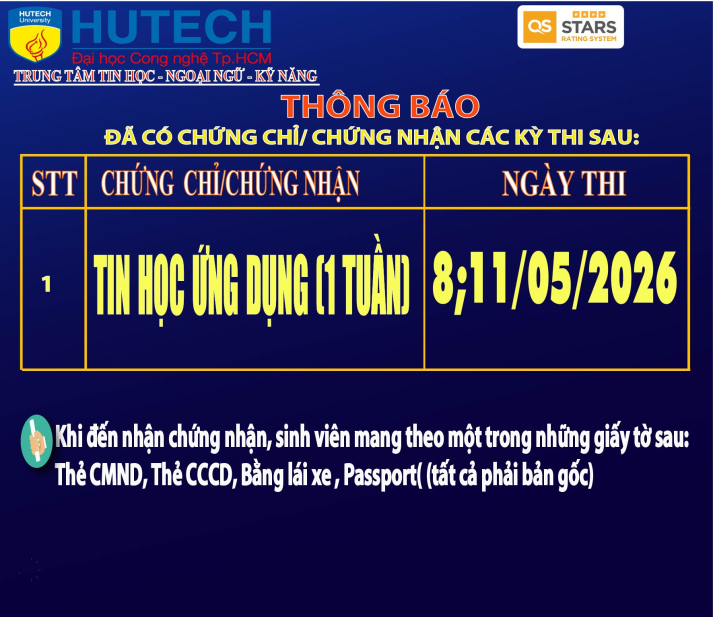 Thông báo đã có chứng chỉ/chứng nhận các kỳ thi cập nhật 20/05/2026 4