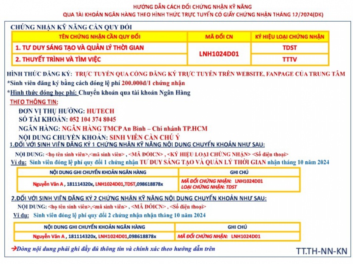 Thông báo đăng ký nhận quy đổi chứng nhận kỹ năng Thuyết trình và Tìm việc; Tư duy sáng tạo và Quản lý thời gian nhận trong tháng 10/2024 4