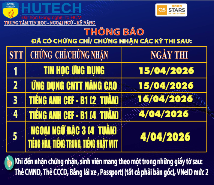 Thông báo đã có chứng chỉ/chứng nhận các kỳ thi cập nhật 8/05/2026 2