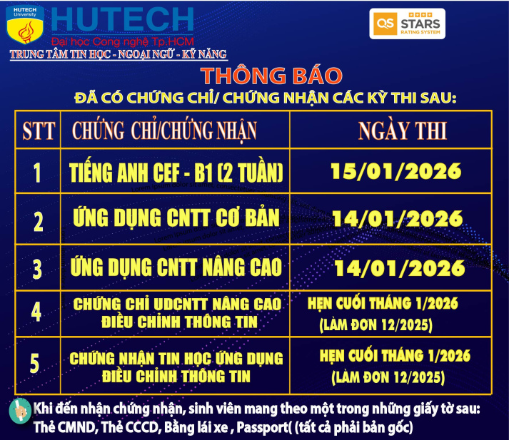 Thông báo đã có chứng chỉ/chứng nhận các kỳ thi cập nhật 29/01/2026 2