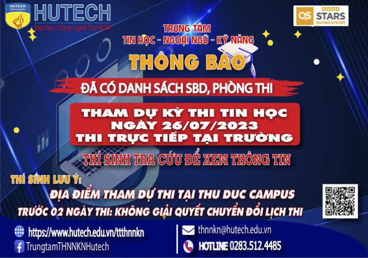 Đã có danh sách phòng thi, số bao danh thí sinh tham dự thi Tin học thi ngày 26/07/2023, thi sinh tra cứu để biết thông tin 2