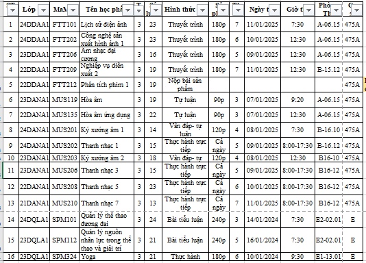 Thông báo lịch thi học kỳ 1B năm học 2024-2025 dành cho sinh viên Viện Văn hoá - Nghệ thuật - Thể thao 40