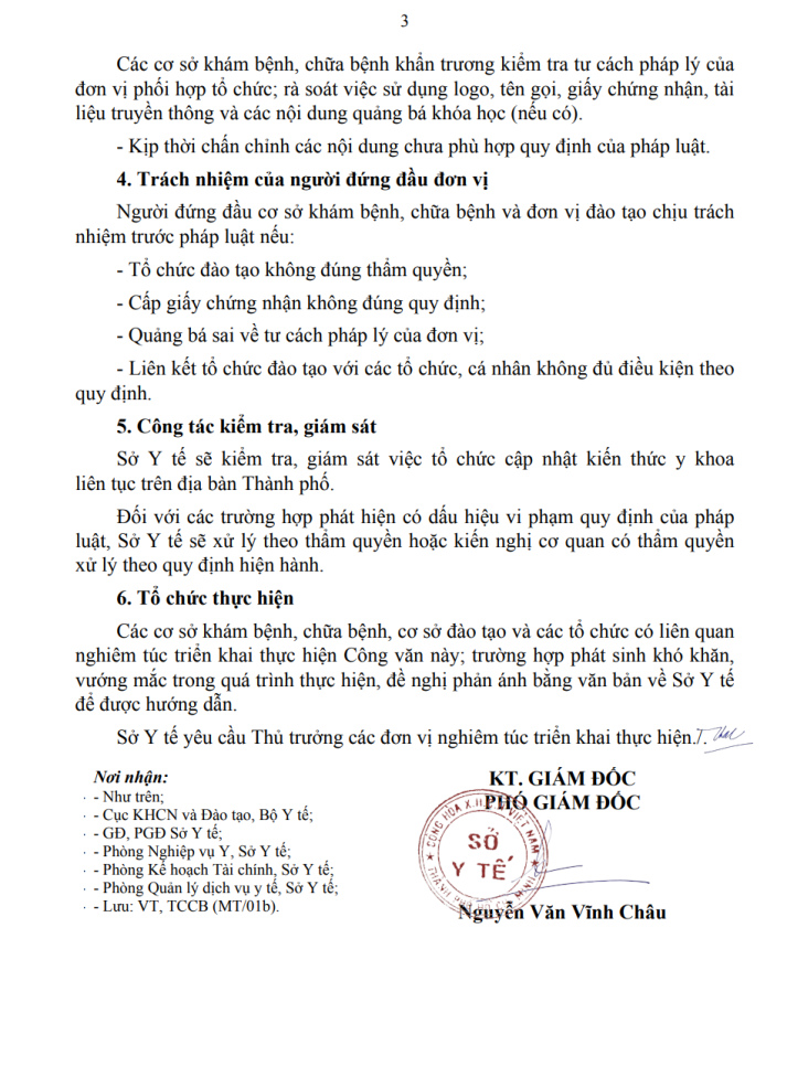Sở Y tế ban hành Công văn số 10708/SYT-TCCB ngày 04/8/2026 chấn chỉnh việc tổ chức đào tạo liên tục, cập nhật kiến thức y khoa liên tục trên địa bàn Thành phố Hồ Chí Minh.