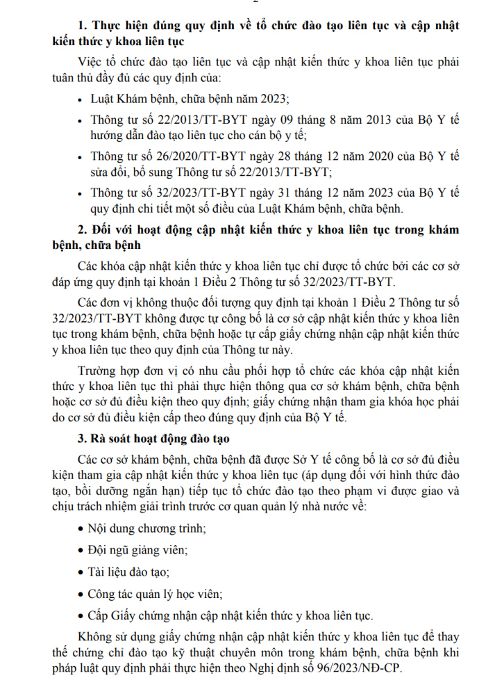 Sở Y tế ban hành Công văn số 10708/SYT-TCCB ngày 04/8/2026 chấn chỉnh việc tổ chức đào tạo liên tục, cập nhật kiến thức y khoa liên tục trên địa bàn Thành phố Hồ Chí Minh. 8