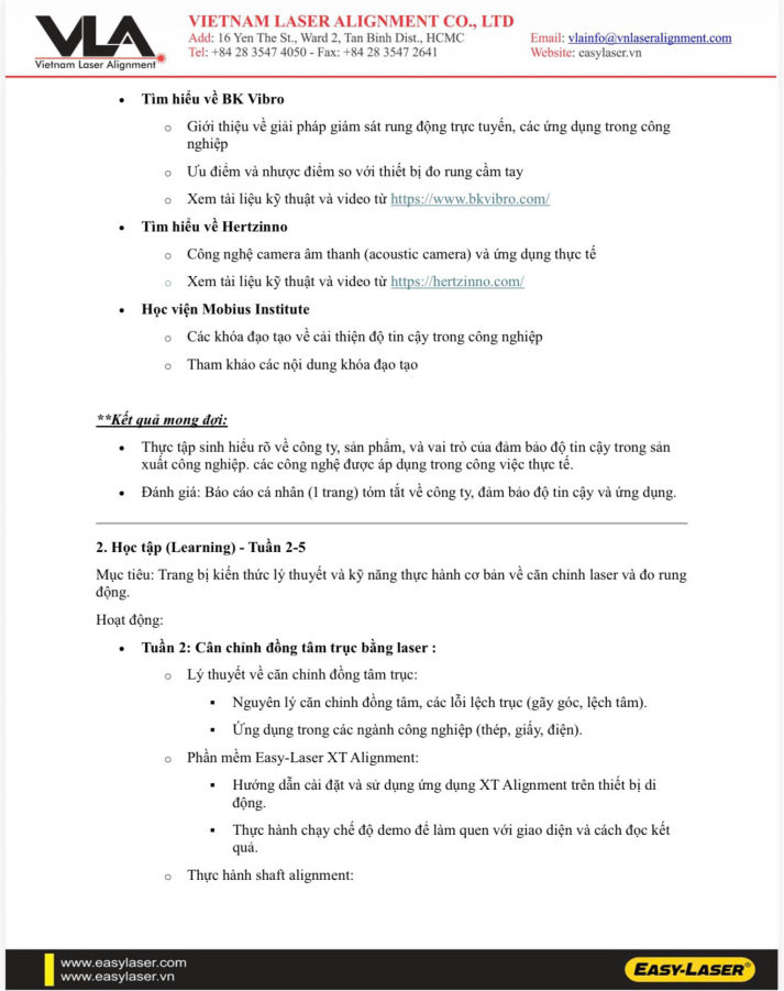 THÔNG BÁO TUYỂN DỤNG THỰC TẬP SINH TẠI VIETNAM LASER ALIGNMENT 8
