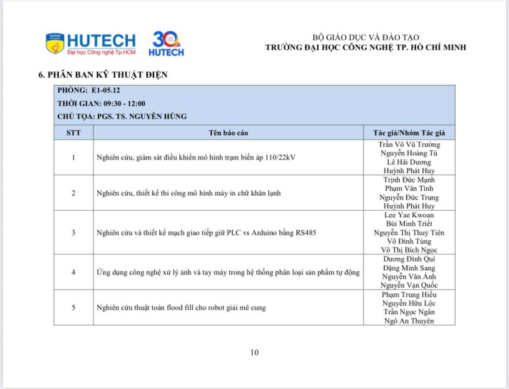 CHƯƠNG TRÌNH HỘI NGHỊ  SINH VIÊN NGHIÊN CỨU KHOA HỌC HUTECH 2025 35