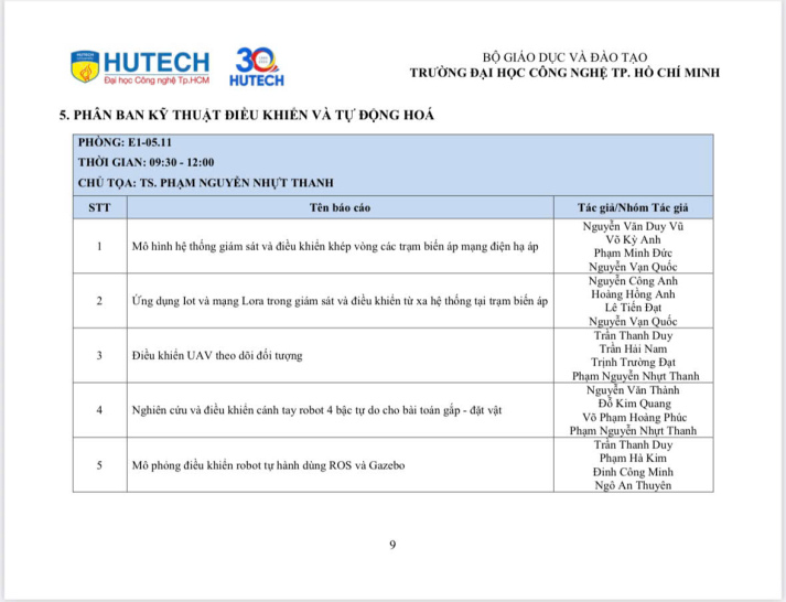 CHƯƠNG TRÌNH HỘI NGHỊ  SINH VIÊN NGHIÊN CỨU KHOA HỌC HUTECH 2025 33