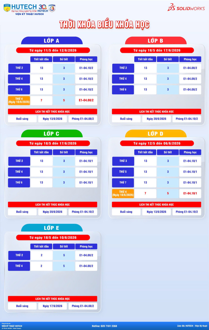 Thông báo khai giảng lớp ngắn hạn SolidWorks Quốc tế tháng 05/2026 (Chứng chỉ điều kiện tin học) 5