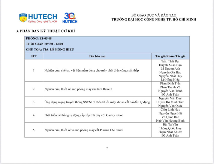 CHƯƠNG TRÌNH HỘI NGHỊ  SINH VIÊN NGHIÊN CỨU KHOA HỌC HUTECH 2025 29