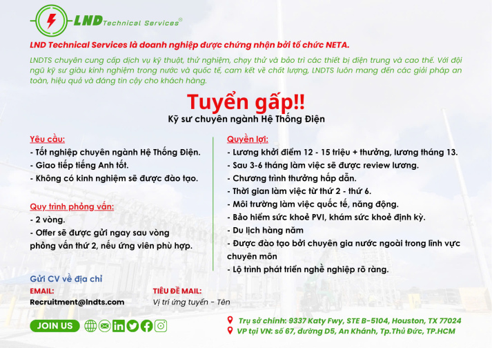 LND Technical Services Việt Nam tuyển dụng 4