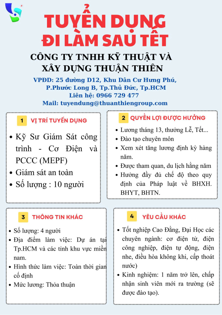 CÔNG TY TNHH KỸ THUẬT VÀ XÂY DỰNG THUẬN THIÊN TUYỂN DỤNG 4