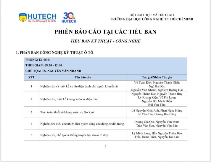 CHƯƠNG TRÌNH HỘI NGHỊ  SINH VIÊN NGHIÊN CỨU KHOA HỌC HUTECH 2025 25