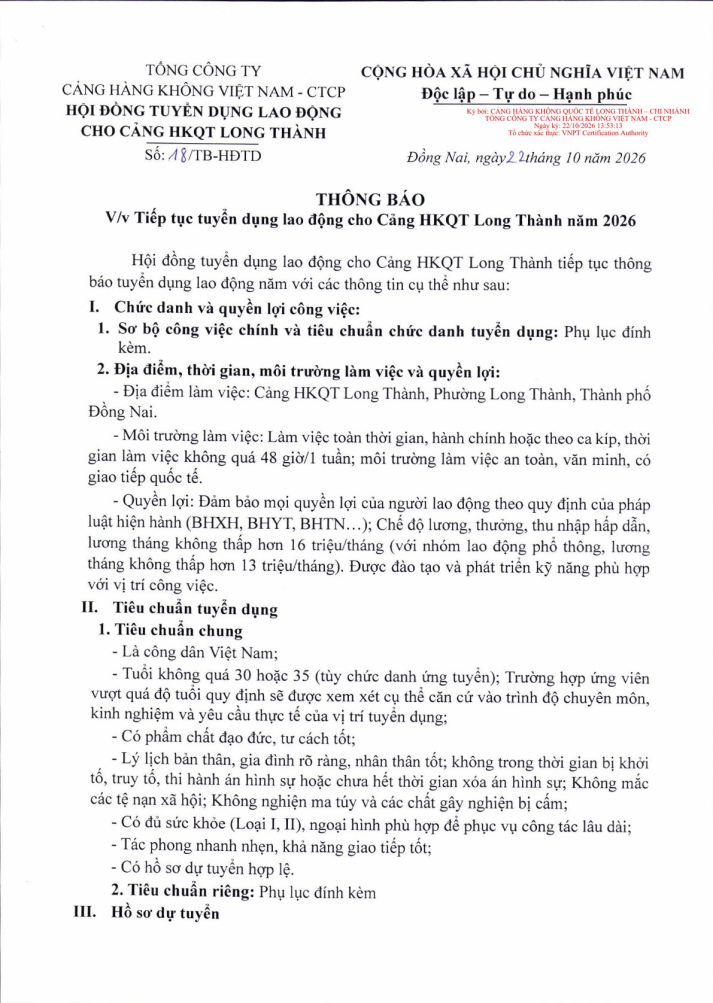 CẢNG HÀNG KHÔNG QUỐC TẾ LONG THÀNH TUYỂN DỤNG 2
