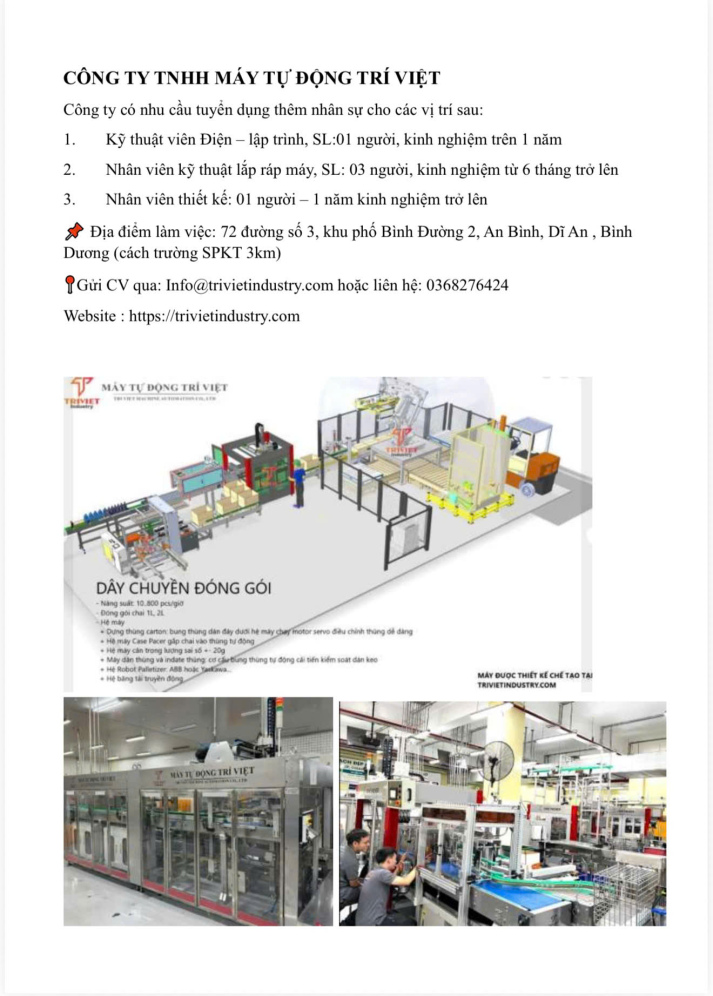 CÔNG TY TNHH MÁY TỰ ĐỘNG TRÍ VIỆT TUYỂN DỤNG 4