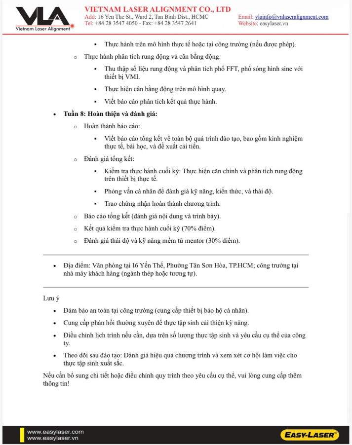 THÔNG BÁO TUYỂN DỤNG THỰC TẬP SINH TẠI VIETNAM LASER ALIGNMENT 14