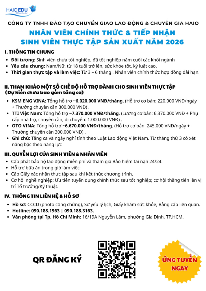 CÔNG TY TNHH ĐÀO TẠO CHUYỂN GIAO LAO ĐỘNG & CHUYÊN GIA HAIO 2