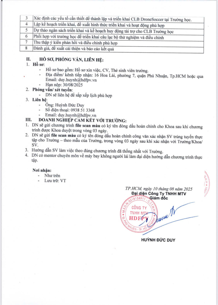 CÔNG TY TNHH MTV HDFPV TUYỂN DỤNG 10