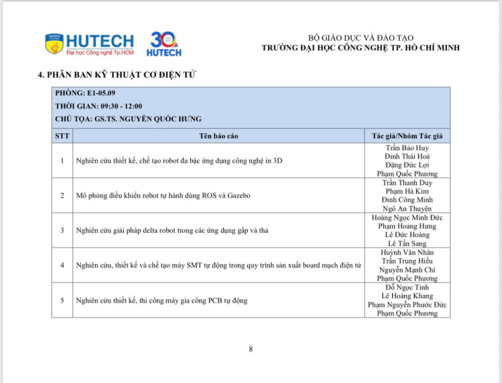 CHƯƠNG TRÌNH HỘI NGHỊ  SINH VIÊN NGHIÊN CỨU KHOA HỌC HUTECH 2025 31