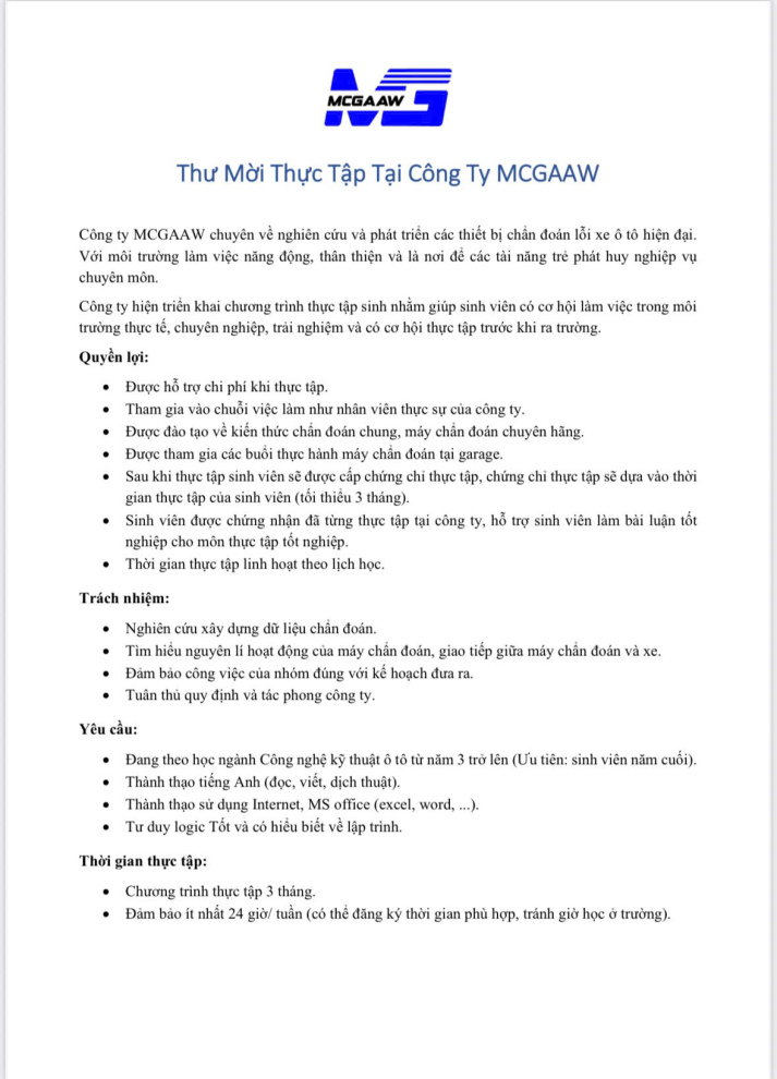 CÔNG TY MCGAAW TUYỂN DỤNG THỰC TẬP SINH 4