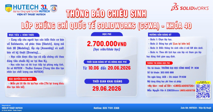 VKT_Thông báo khai giảng lớp ngắn hạn SolidWorks Quốc tế tháng 07/2026 (Chứng chỉ điều kiện tin học) 2