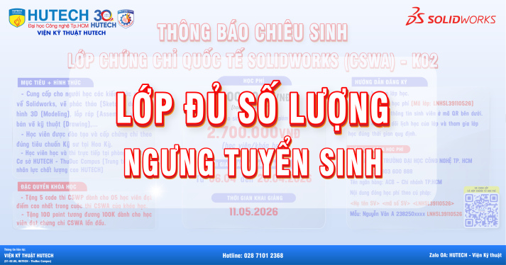 Thông báo khai giảng lớp ngắn hạn SolidWorks Quốc tế tháng 05/2026 (Chứng chỉ điều kiện tin học) 2