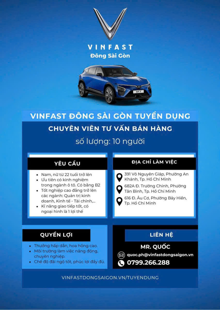 VINFAST ĐÔNG SÀI GÒN TUYỂN DỤNG 4