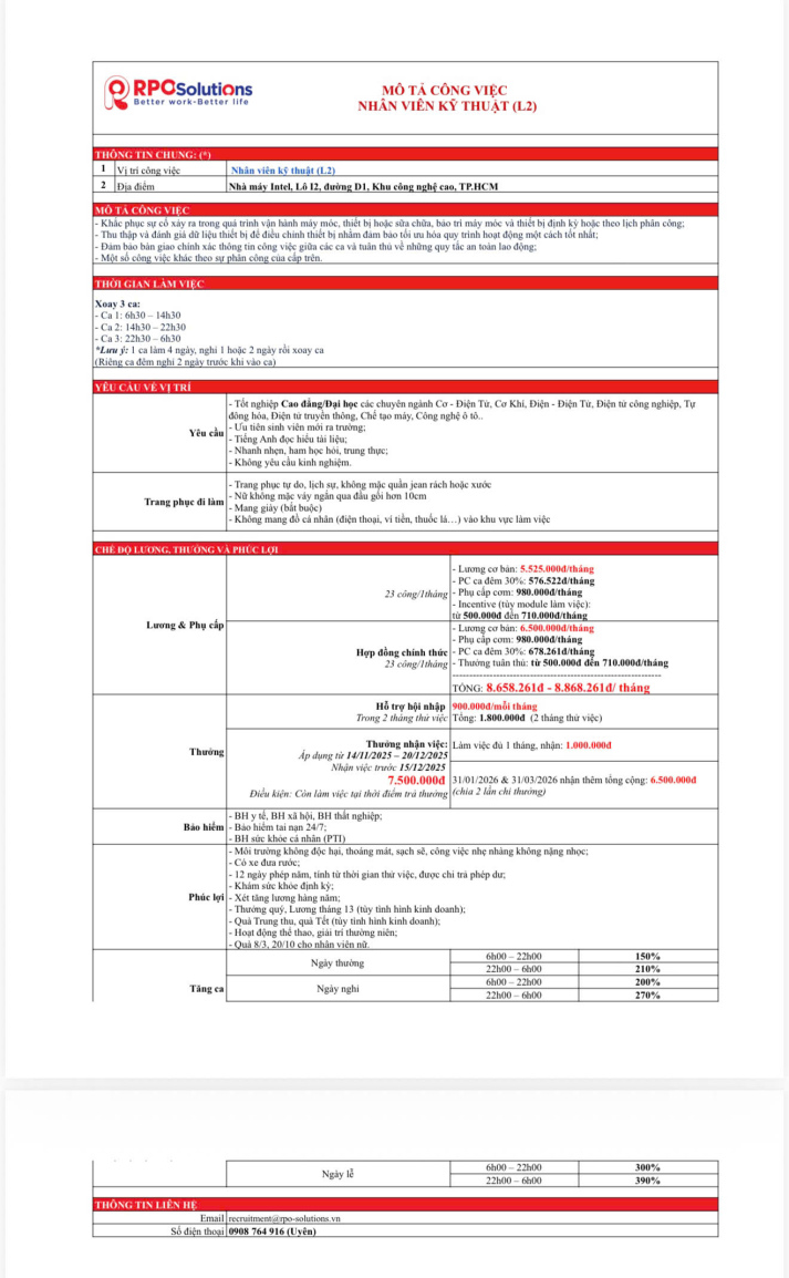 RPO Solutions tuyển dụng - NHÂN VIÊN KỸ THUẬT 4