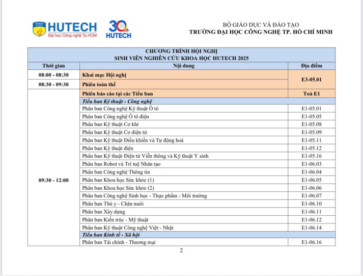 CHƯƠNG TRÌNH HỘI NGHỊ  SINH VIÊN NGHIÊN CỨU KHOA HỌC HUTECH 2025 19