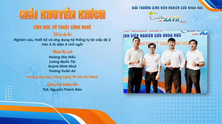 VINH DANH NHỮNG NHÀ NGHIÊN CỨU TRẺ CỦA VIỆN KỸ THUẬT HUTECH TẠI GIẢI THƯỞNG SINH VIÊN NGHIÊN CỨU KHOA HỌC EURÉKA LẦN XXVII! 47