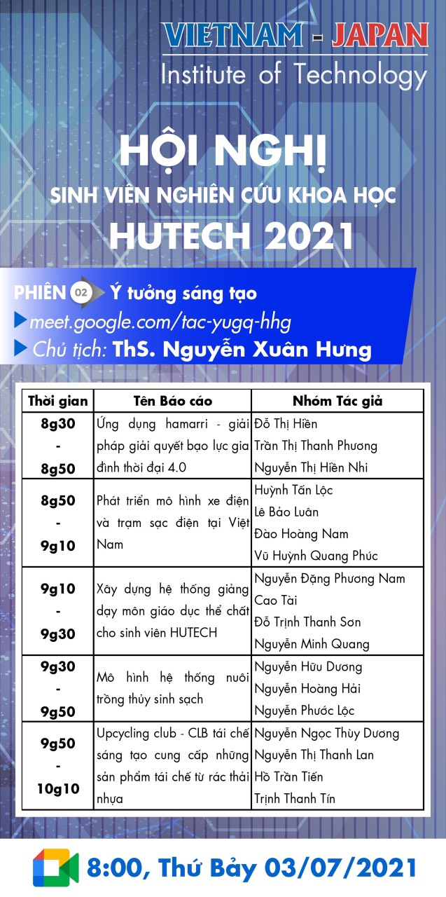 Hội nghị sinh viên nghiên cứu khoa học HUTECH 2021 - Tiểu ban Viện Công nghệ Việt - Nhật 34