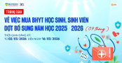 Thông báo mua Bảo hiểm y tế - Đợt bổ sung năm học 2025-2026 (09 tháng): Từ 02/03 đến 16/03/2026