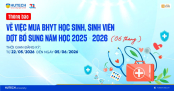 Thông báo mua Bảo hiểm y tế - Đợt Bổ sung năm học 2025-2026 (06 tháng): Từ 22/5 đến 05/6/2026